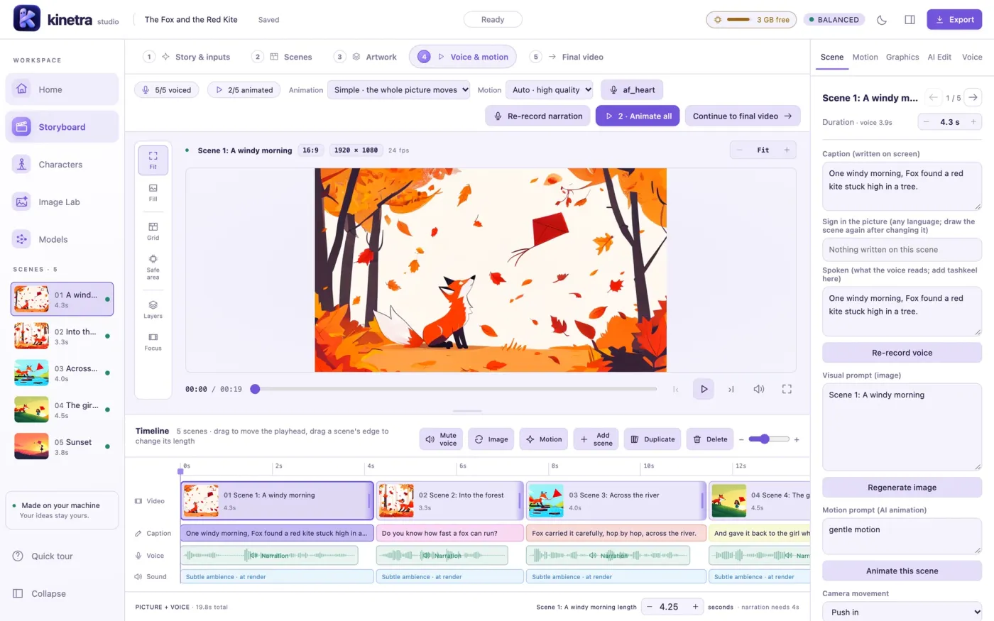 The Kinetra studio animating a storyboard of a fox and a red kite